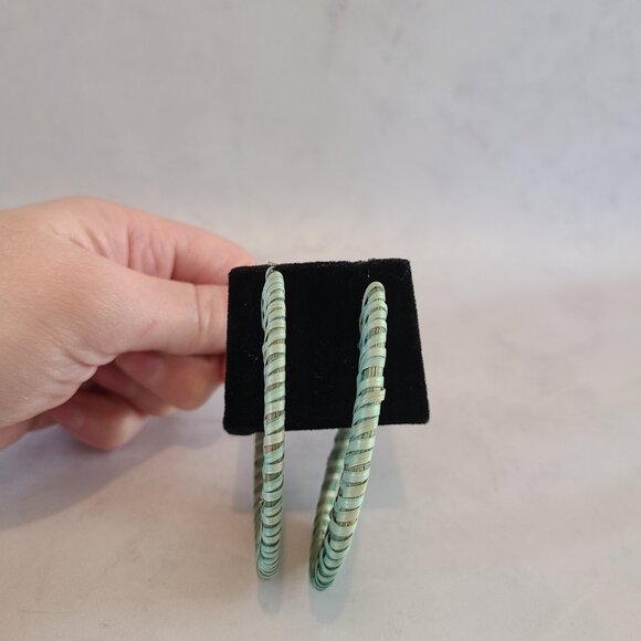Large Turquoise Raffia Hoop Earrings - Picture 5 of 6